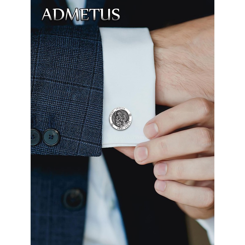 St Joseph Cufflinks for Men Sterling Silver Saint Joseph Medal