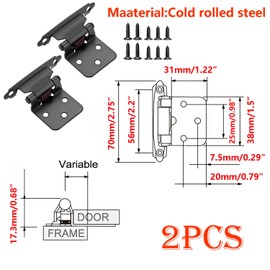 Qrity 2 PCS 1/2 Inch Overlay Cabinet Hinges, Cabinet Door Hinges Self Closing, Flush Cabinet Hinge for Kitchen, Bedroom, Black