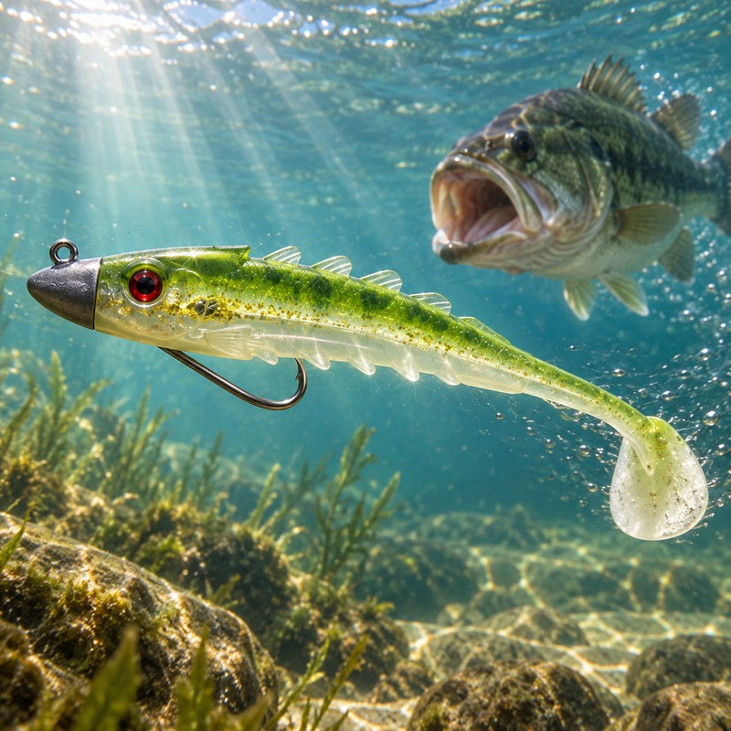 T-Tail Jig Head Soft Fishing Lure with Barbed Hook, Sinking
