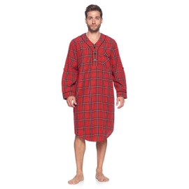 Ashford & Brooks Mens Woven Long Sleep Shirt Nightshirt - Red/Black Stewart - Medium