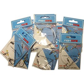 FISHZONE RIG PRO SERIES - 10 Packs of Single Type Commercial Quality PULLEY PENNELL Ready Tied Rigs Ideal Sea Surf Casting Fishing (80lb Main 30 and 50lb Snood) (10 x 2 hooks - size 3/0-30lb snood)