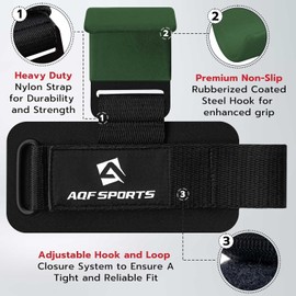 AQF Weight Lifting Hooks Straps, Non-Slip Rubber Coating Grips 8mm Thick Padded Neoprene with Double Stitching for Powerlifting Deadlifts Gym Chin Pull Up Exercise Fitness - Military Green