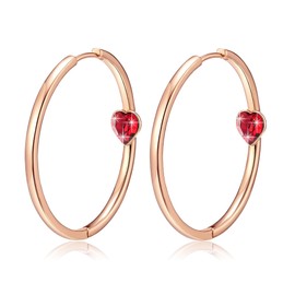 EVEVIC Trendy Austrian Crystals Heart Hoop Earrings for Women 14K Gold Plated Hypoallergenic Hoops Earring Jewelry Gift (Red)