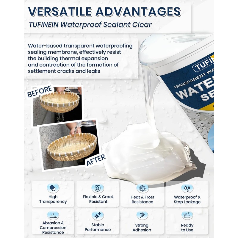 Transparent Waterproof Coating, TUFINEIN 1.32 Gallon Invisible Waterproof Agent Indoor