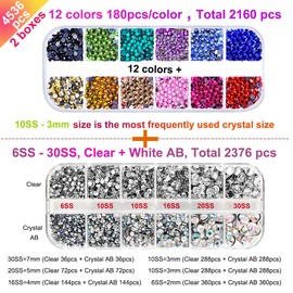 esseelove Hotfix Applicator, DIY Hot Fix Rhinestone Setter, Hot Fixed Wand Kit, 4536 Pcs, AB, Clear, 12 Colors, Gem Picker, Brush, Trays, Bag, Bedazzler Kit with Rhinestones