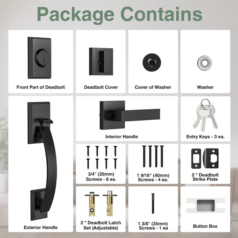 Floresita Front Door Lock Set, Black Front Door Handle and