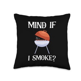 Pellet Smoker BBQ Grill Cover Smoke Barbeque Chef Mind If I Smoke Pun Barbecue BBQ Grilling Chef Cook Barbeque Throw Pillow, 16x16, Multicolor