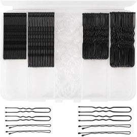 MEISO Hair Pins Bobby Pins Kit -100 Bobby 100 U Shaped &100 Clear Hair Bands for Women & Girls Hair Styling for Buns Dancing Fixed Hairstyles Essential Hair Accessories for Every Style (Black)