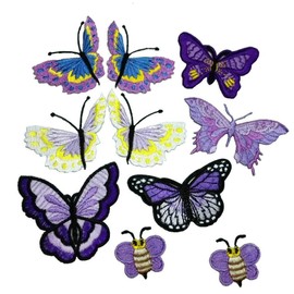 10 Piece Lilac Purple Butterfly Embroidery Applique Patch Iron on Cotton Applique Butterfly Patch