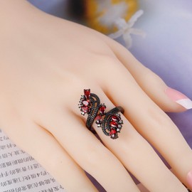 Uloveido Womens Black Vintage Gothic Ring Red Cubic Zirconia Flower Ring Birthday Gifts for Girls (Red, Size O) J656
