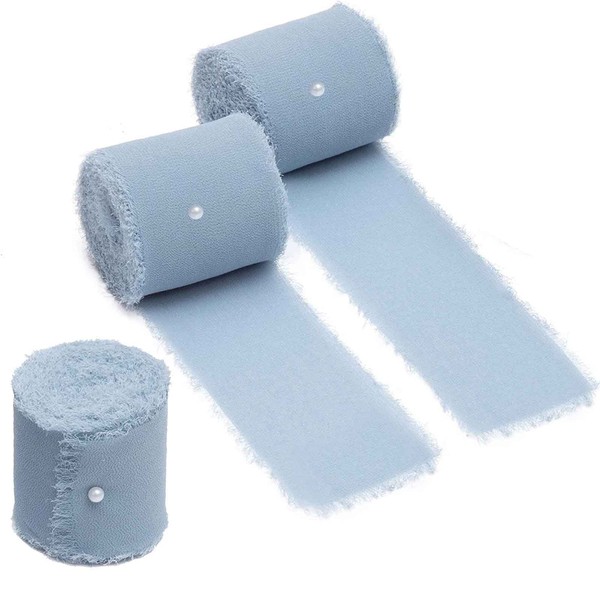 We Moment Handmade Fringe dusty blue chiffon ribbon 1.5" x 7Yd(3