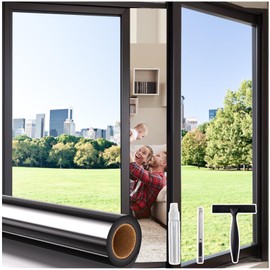 Coavas One Way Privacy Window Film,Daytime Window Tint for Home, Reflective Mirror Glass Window Film See Out Not in,Heat UV Blocking Anti-Glare Window Covers with 3 Tools, 35.4 x 157.5 Inch, Black