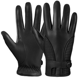 GSG SINCE 1998 Mens Luxury Sheepskin Leather Gloves with Cashmere Lined Touchscreen Winter Driving Gloves Black Medium
