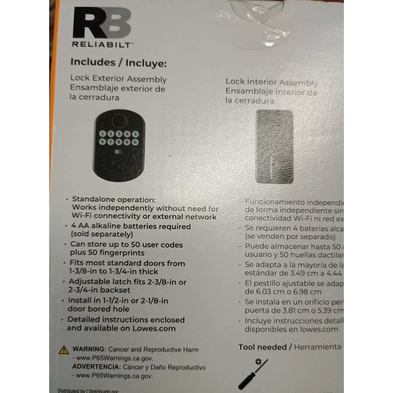 Reliabilt Biometric Fingerprint Keypad Deadbolt 5996571 Matte Black Finish