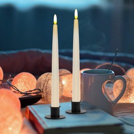 CVHOMEDECO. Flameless Taper Candles with 10-Key Remote, Battery Operated Led Flickering 3D Wick Window Candles Real Wax Finished Home Christmas Party Decor 0.78 x 11 Inch, Pack of 2 (Ivory 2 PCS)