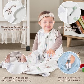 PHF 100% Organic Cotton Baby Sleep Sack, 18-24 Months Baby Wearable Blanket, 2-Way Zipper Toddler Sleeping Sack for Baby Boys Girls, 2 Pack Comfy X-Large Size Sleeveless Sleeping Bags, Animal