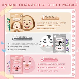AOAZXBB 7 Pack Kids Face Mask Spa Animal Character Sheet Masks,Hydraiting Spa Night Party Facial Mask Skincare Set for All Skin Types