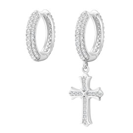 KRKC Cross Dangle Earrings - Sterling Silver Hoop, 14K Gold Plated, Hypoallergenic, 15mm Cross Dangle Drop Round Earrings For Men & Women