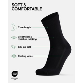 DANISH ENDURANCE Bamboo Socks, Anti Sweat, Mens Black Socks, Multipack, Bamboo Socks Women, Unisex, 6 Pack, Black, 3-5