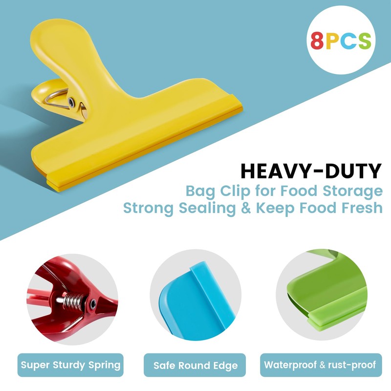 HOUSE AGAIN 8 Pack Stainless Steel Chip Bag Clips Covered