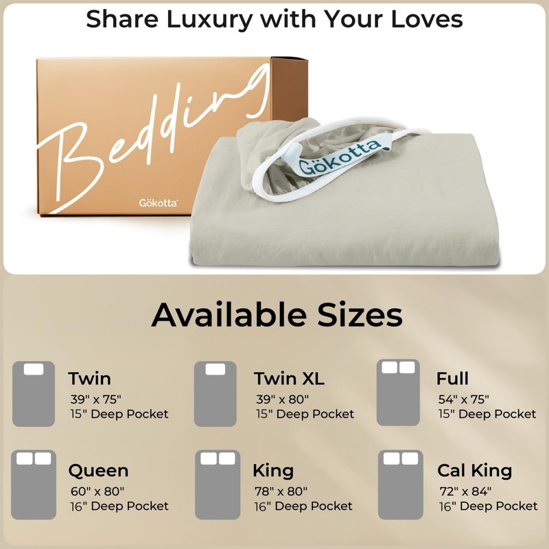 GOKOTTA King Fitted Sheet Only, 16-Inch Deep Pocket King Size