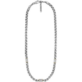 FOSSIL Mens Necklaces, Gold, Silver, Total Length: 18" with 2.2", Stainless Steel, No Gemstone