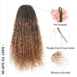 Toyotress Boho Box Braids With Human Hair Curls - 24 Inch 8 Packs (96 Strands) Handmade Pre-Looped Long Crochet Braids Human Hair, Ombre Brown Pre-Twisted Human Braiding Hair (24Inch, T30-8P)