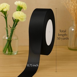 Black Organza Chiffon Ribbon – 3/4 inch Wide, 50 Yards – Sheer Gift Wrapping Ribbon for Crafts, Bows, and Decorations