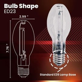 GRUOTVSZAK HPS E39 Mogul Base150 Watt LU150 Bulb 2100K 16500lm ANSI Code S55 ED23 Clear Bulb High Pressure Sodium