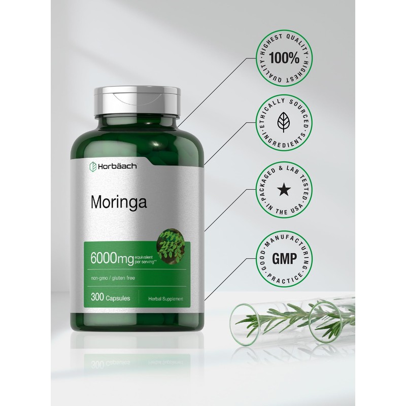 Horbäach Moringa Oleifera | 6000mg | 300 Powder Capsules |