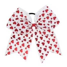 Valentine's Day Cheer Hair Bow Hair Ties Glitter Heart Prints Cheerleader Hair Ponytail Holders for Women Girls Hair Accessories.(F193) (Red Hair Ties)