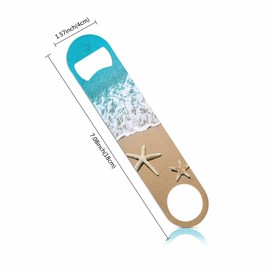 TASDANA Starfish on Beach Sand Stainless Steel Bottle Opener Ocean Wave Scene Sea Summer Coast Nature Scenery Flat Beer Bottle Opener Keychain for Home Kitchen Bar Restaurant Party Birthday Gift