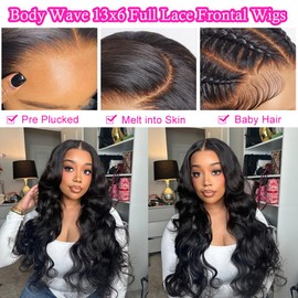MsDanna 28 Inch Body Wave Lace Front Wigs Human Hair 220 Density 13x6 Lace Front Wigs Pre Plucked Natural Color Human Hair Wigs for Women