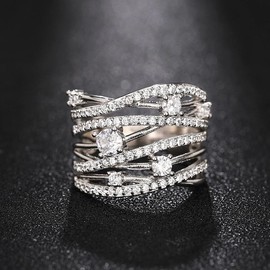 RKKOJJO 925 Sterling Silver Shiny Full Diamond Gemstone Ring 18K Cubic Zirconia Promise Cocktail Rings Entangle Eternity Engagement Wedding Band Ring for Women Size 10