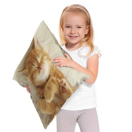 Beabes Cat Couch Pillow Cover, Sleeping Kitten Pet Cat Decorative Throw Pillow Case Cotton Linen Cushion Cover 18"X18" Pillowcase for Home Office Dorm