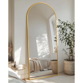 Coomily Full Length Mirror 58" L x 18" Full Body Standing Mirror for Bedroom, Living Room, Gym, Dorm - Shatter-Resistant & Easy Assembly, Arched Style Gold