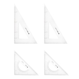 HARFINGTON 4piece Triangle Ruler Square Set 36cm 30/60 and 45/90 Degrees Measuring Tools for Classrooms Home Office, Transparent