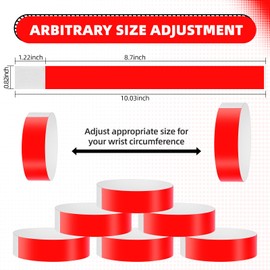 Mersper 500 Pieces Wristbands for Events, Adhesive Wrist Bands Water-Proof Design-Premium Grade Paper Bracelets for Concert, Club, Party-Red