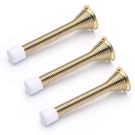 Melofo 85 mm Spring Door Stop 3 Pack Wall Mounted Spring Door Stopper Metal Door Stop Skirting Board Buffer Doorstop with Base Screws Rubber Bumper Tips for Protect Walls and Doors