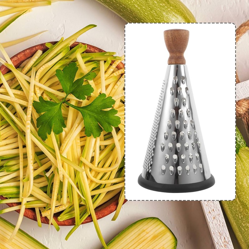 Hemoton 9 Inch Wood Handle Stainless Steel Cone Cheese Grater