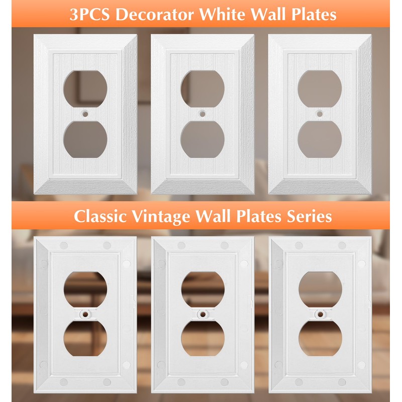 3 Pack White Outlet Cover, White Plug Covers Wall Plate,