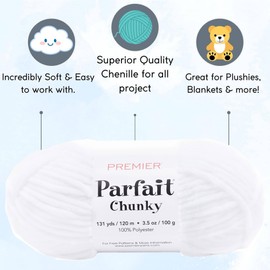 Premier Yarns Parfait Chunky White 1150-01 (3-Skein) Same Dyelot Weight S Bulky #6 Soft Knitting Yarn 100% Polyester Bundle with 1 Artsiga Craft Bag