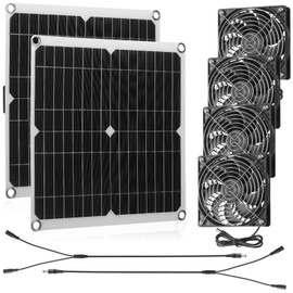 Riakrum 20W 16V Solar Panel Exhaust Fan Kit USB Portable Solar Powered Fan Summer Outdoor Waterproof Ventilator Fan for Chicken Coops, Greenhouses, Camping Exhaust (2 Sets)