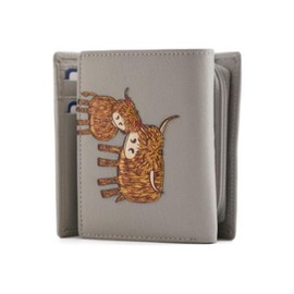 Mala Leather Soft Leather Highland Cow Mother Daughter Small Trifold RFID Wallet, gray, S, highland cow