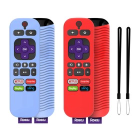 2Pcs Upgraded Protective Cover for TCL Roku TV Steaming Stick 3600R Remote Controller, WQNIDE Silicone Case Anti/Drop/Slip/Scratch/Dust,Universal Sleeve for RCAL7R/3921/3800/3810 (Red+Glow Blue)