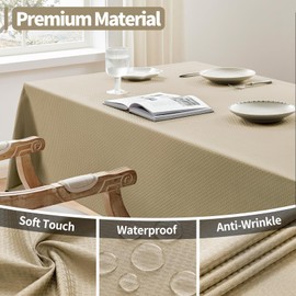 Veblandy Rectangle Tablecloth Weaved Textured Water Resistant Spill Proof Table Cloth, Decorative Fabric Wrinkle Free Table Cover for Events and Dinner, 60 x 84 Inch, Natural