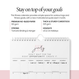 Fitness Motivation Calendar 2025 - Vertical 11x17 2025 Calendar Runs Until June 2026 - Easy Planning with the Motivational Wall Calendar 2025-2026 Monthly - Karto - Motivation Pink