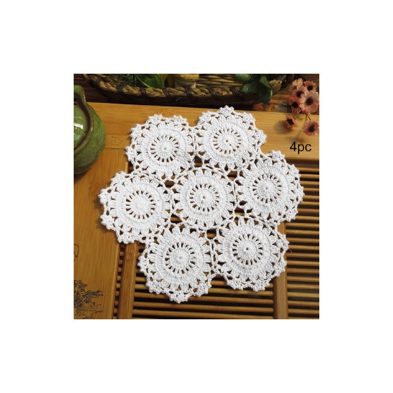 kilofly Crochet Cotton Lace Table Placemats Doilies Pack, 4pc, White,