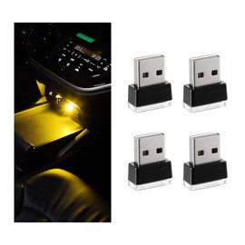 Sylvil 4 PCS USB LED Car Interior Atmosphere Lamp, Portable Mini LED Night Light, Plug-in USB Interface Trunk Ambient Lighting Kit, Universal Interior Car Accessories (Yellow)