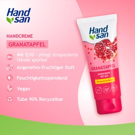 Handsan Pomegranate Hand Cream with Q10 6 x 90 ml, Valuable Moisturiser for Smooth and Regenerated Hands, Vegan